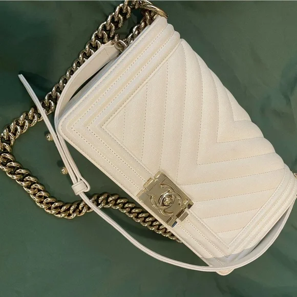 CHANEL | Bags | White Chanel Medium Boy Bag With Gold